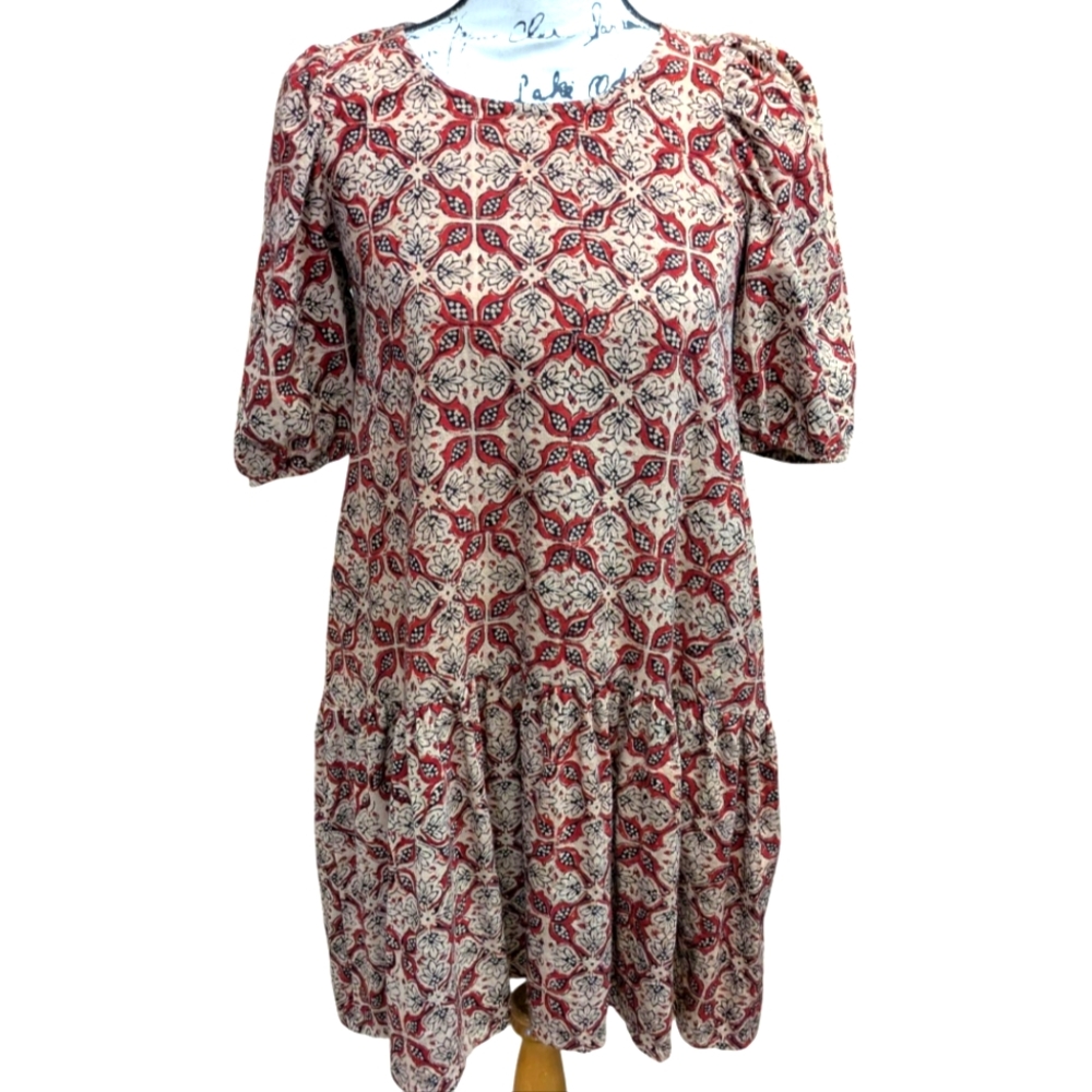 Matta Cotton Puff Sleeve Ruffled Hem Dress Size XS